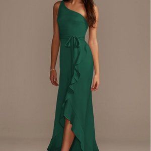 David's Bridal One Shoulder Crepe Satin Ruffle Bridesmaid Dress